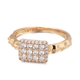 14K Filled Gold Full Inlay AAA Zircon Diamonds Rectangle Base Irregular Wave Circle Rings