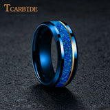 Blue Opal Gold Foil Inlay Domed Polished 6/8mm Tungsten Men Women Wedding Rings