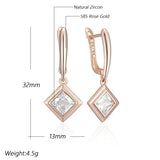 14 Karat Gold Square AAA Zircon Diamonds High Quality Dangle Earrings