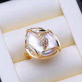 Vine Leaf Design Big Baroque White Blue Pearl Silver Gold Color Rings