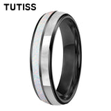 Dome Double Groove Inlaid With White Opal Stone Mother Of Pearl Shell Tungsten Rings