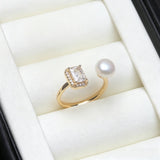 Elegant Real 925 Silver Freshwater Pearl Ring with AAA Zircon Diamonds
