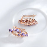 14 Karat Gold Filled Shiny Purple AAA Zircon Crystal Vintage Dangle Earrings for Women