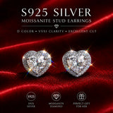 Dazzling Moissanite Diamonds Silver Stud Earrings 3EX Cut 0.5-2ct D Colour VVS1