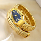 High-quality Luxury Women Quartz Snake Bracelet Stainless Steel Wristwatch - Fashion Gold Colour Ladies Watches
