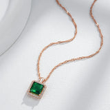 Superb Square Green 14K Rolled Rose Gold AAA Zircon Crystal Necklace For Women - Luxury Crystal Jewellery