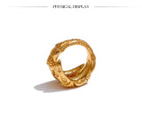 18K Gold Plated Stainless Steel Metal Hammer Snake Twisted Ring Statement Jewellery