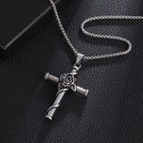 Sexy Rose Wrapped Cross Stainless Steel Pendant Necklace - Men's Art Thorn Rose Design Sense Jewellery - The Jewellery Supermarket