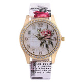 New Arrival Fashion Ladies Watches - Printed Flower Design Luxury Casual Quartz Leather Dress Wristwatches - The Jewellery Supermarket