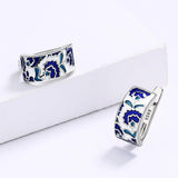 Classic Vintage Blue Handmade Enamel Floral Fashion Stud Rings