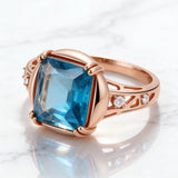 14 Karat Rolled Gold Square Blue AAA Zircon Crystal High Quality Daily Big Ring for Women