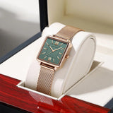 Elegant Green Dial Roman Square Ladies Rose Gold Plated Case Watches Quartz Stainless Steel Fashion Wristwatches