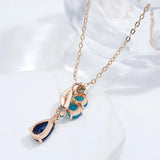 Luxury Vintage Style 14K Rolled Rose Gold Blue AAA Zircon Crystals Flower Necklace - Fine Jewellery