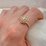 Filled Rose Gold of 14-Karat Purity Vintage AAA Zircon Diamonds Flower Ring - Romantic Wedding Bride Jewellery