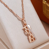 14K Rolled Gold Fashion Hollow Chain Inlay AAA Zircon Diamonds Geometric Pendant Necklace