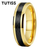 Black Carbon Fiber Inlay Beveled Edge Polished Multicolor Tungsten Carbide Rings