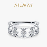 New Design Silver AAAA Lab Created Diamonds Vintage Geometric Hollow Wide Rings