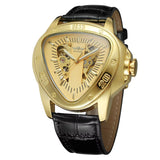 New Arrival Top Brand Hollow Bar Scale Mechanical Triangle Design Black Leather Strap Mechanical Watches for Men