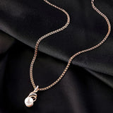 14K Rolled Gold Elegant White Pearl AAA Zircon Diamonds Unique Pendant And Necklace