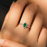 Elegant Deep Green Oval AAAA Lab Created Diamond Crown 925 Sterling Silver Ring