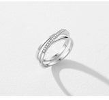 Sterling Silver AAAA Simulated Diamonds Simple Geometric Cross Line Ring - Original Design Fine Jewellery - The Jewellery Supermarket