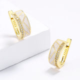 Classic White Fashion Handmade Enamel 18KGP Earrings with AAA Zircon Diamonds