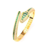 Designer Collection Rectangle Zircon Diamonds Gold Color Snake Serpent Snakelike Open Bangle Bracelet Ladies Watches