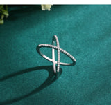 Charming 925 Silver Luxury Dazzling AAAA Lab Created Diamond Cross Line Ring