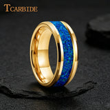 Blue Opal Gold Foil Inlay Domed Polished 6/8mm Tungsten Men Women Wedding Rings