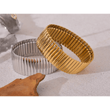 New Elastic Stainless Steel Metal Wide Big Statement Bracelet Bangle - 18K Gold Plated Hyperbole Unisex Jewellery - The Jewellery Supermarket