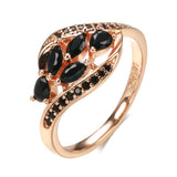 New Season Rolled 14K Rose Gold Women's Ring With Water Drop AAA Black Zircon Crystals Elegant Luxury Jewellery