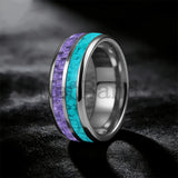Dome Double Groove Inlaid Purple Carbon Fiber Turquoise Men and Women Tungsten Rings