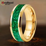 Green Opal Inlay Beveled Polished 6/8mm  Silver/Gold/Blue/Black Tungsten Rings