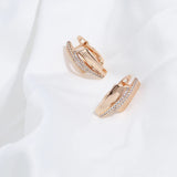 14K Rolled Gold Minimalist Design Smooth Metal Double AAA Zircon Diamonds Earrings