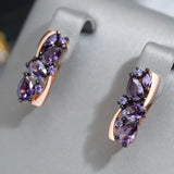 Unique Luxury 14K Rolled Rose Gold AAA Purple Zircon Crystals Earrings For Women - Fine Jewellery