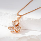 Luxury 14K Rolled Rose Gold AAA White Zircon Diamonds Flower Necklace For Women - Trendy Fine Jewelery