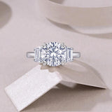 3 Stone 3ct Round Cut Full Moissanite Diamonds Rings for Women White Gold Plated Wedding Sterling Silver Jewellery