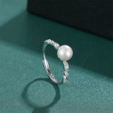 Elegant Sterling Silver Natural Freshwater Pearl AAA Zircon Diamonds Ring