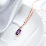 14K Gold Filled Fashion Purple AAA Zircon Crystal Water Drop Long Fine Pendant Necklace