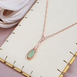 Luxury 14K Rolled Rose Gold AAA Zircon Green Emerald  Drop Pendant Necklace - Vintage Style Fine Jewellery