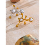 18K Gold Plated Stainless Steel Stylish Unique Design Pearls Geometric Adjustable Ring