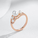 Unique Vintage Pearl Fashion 14K Rolled Rose Gold AAA+ Zircon Ring for Women - Daily Fine Jewellery