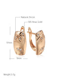 14K Rolled Gold Geometric Leaf Embossed AAA Zircon Diamonds Square Elegant Earrings
