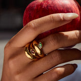 18K Gold ColorStainless Steel  Plated Finger Jewelry Zirconia Setting Creative Stacking Ring