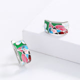 Creative Fashion Silver Plated Green Spinel Blue Bird Handmade Enamel Earrings
