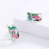 Creative Fashion Silver Plated Green Spinel Blue Bird Handmade Enamel Earrings