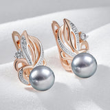 14 Karat Gold Filled AAA Zircon Diamonds Flower Grey Pearl Drop Earrings for Women
