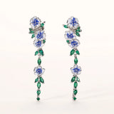 Vintage Hadmade Enamel Blue Trumpet Flower Dangle Earrings