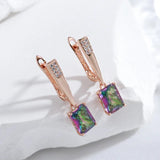 Amazing 14K Rolled Rose Gold Square Colorful AAA Zircon Crystals Long Drop Earrings - Luxury Fashion Jewellery