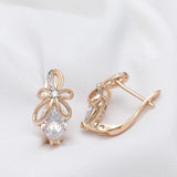 Fashion 14K Filled Rose Gold Cute Bow Drop Earrings with White AAA Zircon Crystals - Quality Jewellery